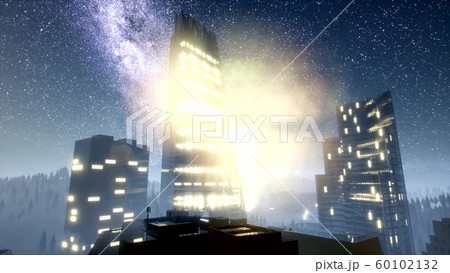 city skyscrapes at night with Milky Way stars 60102132