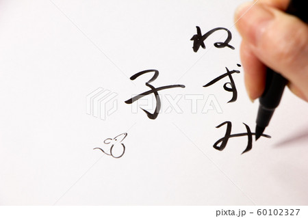 紙に書かれた「子」「ねずみ」の文字。(干支イメージ) 60102327