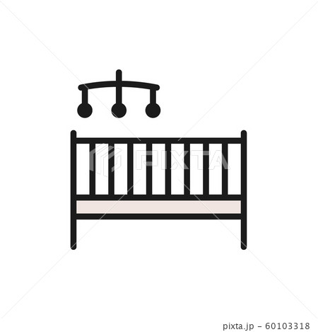 Childrens bed with rattles flat color icon. Childrens bed with rattles flat color icon. 60103318