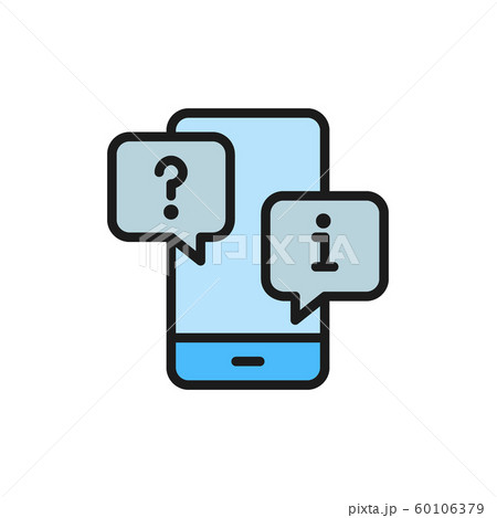 Smartphone with chat cloud, faq and answers flat color icon. 60106379