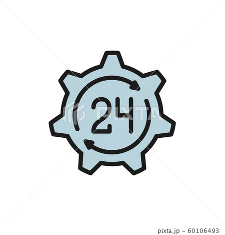 24 hours technical service, support time flat color icon. 24 hours technical service, support time flat color icon. 60106493