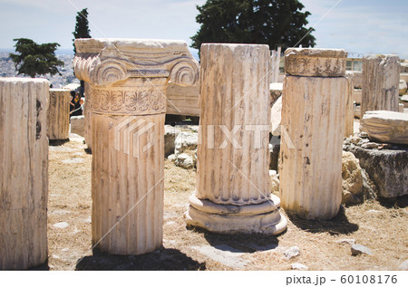 Part of a column in ancient Acropolis, Greece 60108176