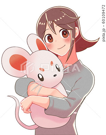 Girl Mouse Hug Stock Illustration 60109472 Pixta