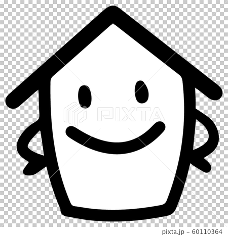 かわいい家のアイコン 白黒 笑顔2のイラスト素材 かわいい家のアイコン 白黒 笑顔2のイラスト素材