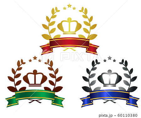 王冠 月桂樹 ランキング 星 セット リボンのイラスト素材 王冠 月桂樹 ランキング 星 セット リボンのイラスト素材