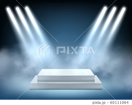 Scene realistic lighting. Interior winner podium light spotlight bright projection vector 3d environment 60111064