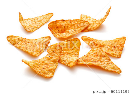 Triangle shaped corn chips isolated Triangle shaped corn chips isolated 60111195