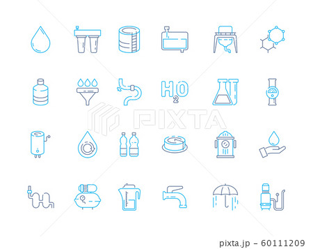 Water treatment icon. Purifier recycling industry container tank filter for water ecosystem wastewater vector colored symbols 60111209