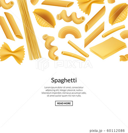 Vector realistic pasta types banner background illustration Vector realistic pasta types banner background illustration 60112086