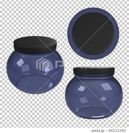 blue glass cosmetic jar white background 60112292