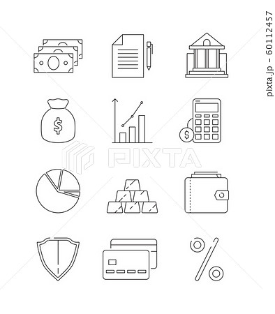 Finance icons. Business and bank economy payment money global finances law vector line thin symbols Finance icons. Business and bank economy payment money global finances law vector line thin symbols 60112457