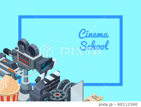 Vector cinematograph isometric elements of set background illustration 60112560