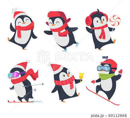 Cute penguins. Cartoon characters baby sweet wild winter snow animals pose vector isolated Cute penguins. Cartoon characters baby sweet wild winter snow animals pose vector isolated 60112668