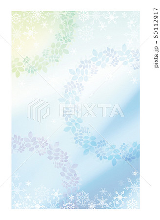 寒中見舞い_花輪と雪［白枠］ 60112917