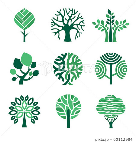 Tree logo. Green eco symbols nature wood tree... - Stock ...