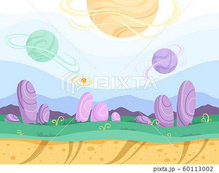 Alien seamless background. Moon surface strange futuristic fantasy planet ground explorer mountain 2d games vector cartoon picture 60113002