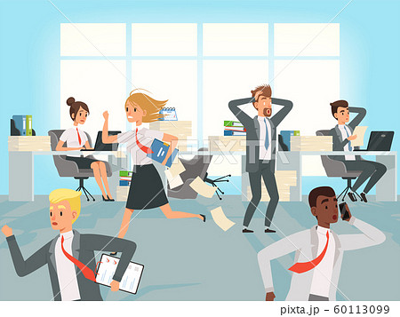 Office deadline. Business workers managers stress running on workplaces at work vector characters 60113099