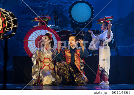 Traditional Japanese performance. Couple in Traditional Japanese performance. Couple in 60114865