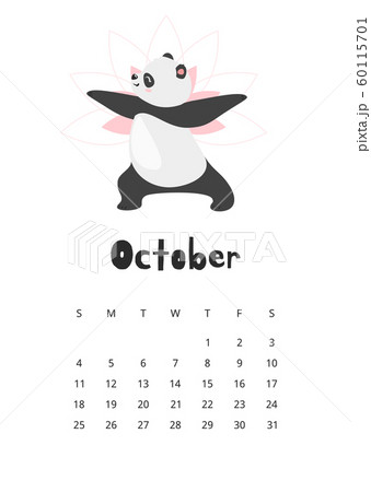 October calendar with panda template 60115701