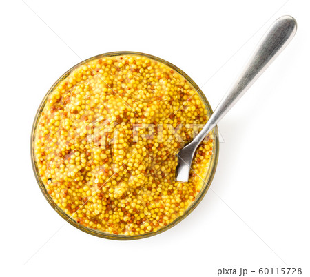 French mustard beans in a plate with a spoon on a 60115728