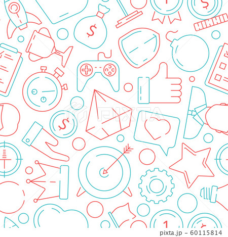 Game pattern. Gamification business symbols achivement rulers motivation challenge vector seamless background 60115814