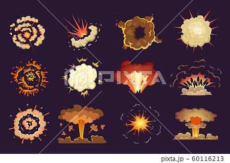 Bomb explosion. Motion abstract blast fire and clouds exploded vector cartoon collection 60116213