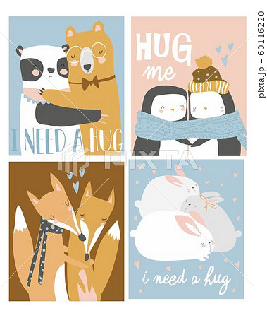 Set of colored cartoon animals hugging. I need a hug 60116220