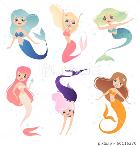 Mermaid cartoon. Underwater life character mermaid princess in action poses vector mascot Mermaid cartoon. Underwater life character mermaid princess in action poses vector mascot 60116270