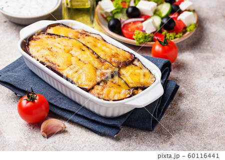 Traditional Greek moussaka with aubergine 60116441