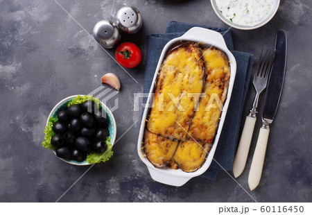 Traditional Greek moussaka with aubergine 60116450