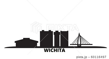 United States, Wichita city skyline isolated vector illustration. United States, Wichita travel black cityscape United States, Wichita city skyline isolated vector illustration. United States, Wichita travel black cityscape 60116497