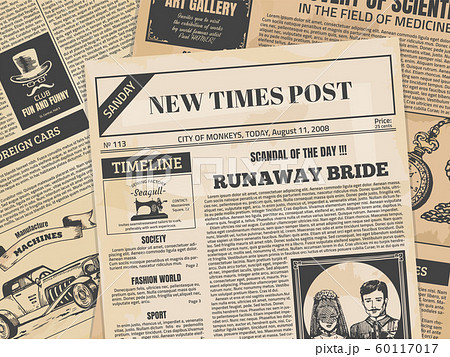 Vintage newspaper. Retro newsprint or magazineのイラスト素材