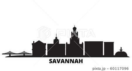 United States, Savannah city skyline isolated vector illustration. United States, Savannah travel black cityscape United States, Savannah city skyline isolated vector illustration. United States, Savannah travel black cityscape 60117096