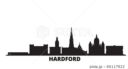 United States, Hartford city skyline isolated vector illustration. United States, Hartford travel black cityscape United States, Hartford city skyline isolated vector illustration. United States, Hartford travel black cityscape 60117622