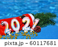 Christmas decorations and pine branch 2021. 60117681