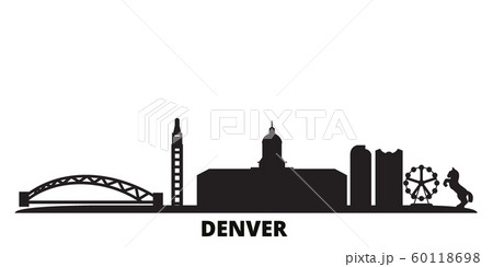 United States, Denver city skyline isolated vector illustration. United States, Denver travel black cityscape 60118698