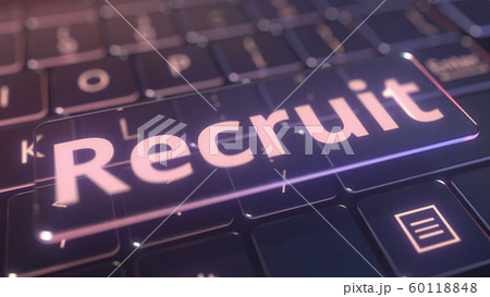 Futuristic computer keyboard and transparent recruit key. Conceptual 3D rendering 60118848