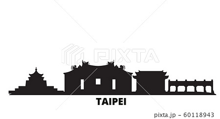Taiwan, Taipei city skyline isolated vector illustration. Taiwan, Taipei travel black cityscape 60118943