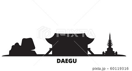 South Korea, Daegu city skyline isolated vector illustration. South Korea, Daegu travel black cityscape 60119316