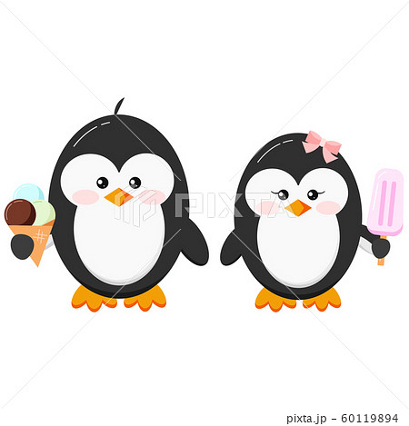 Cute penguins with ice cream vector clip art. 60119894