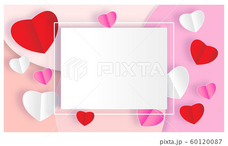 Happy Valentines Day colorful paper cut background. Design for greeting cards, banner and poster with wavy layers. Vector  60120087
