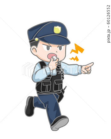 笛を吹く警官のイラストのイラスト素材