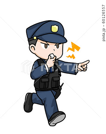 笛を吹く警官のイラストのイラスト素材