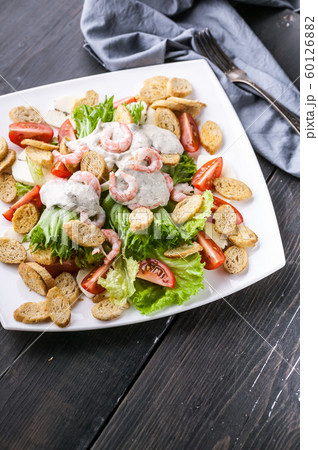 Vertical shot appetizing salad with shrimp Vertical shot appetizing salad with shrimp 60126882