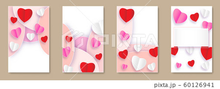 Happy Valentines Day colorful paper cut background. Design for greeting cards, banner and poster with wavy layers. Vector 60126941