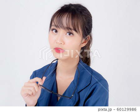 beautiful portrait young business asian woman standing wearing glasses with confident isolated beautiful portrait young business asian woman standing wearing glasses with confident isolated 60129986