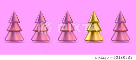 One golden Christmas tree standing out from line One golden Christmas tree standing out from line 60130535