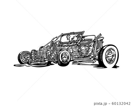 Vector retro hotrod car clipart cartoon Illustration. classic vintage car 60132042