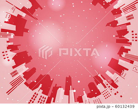 街のキラキラした雪景色 レッド 円形加工 のイラスト素材