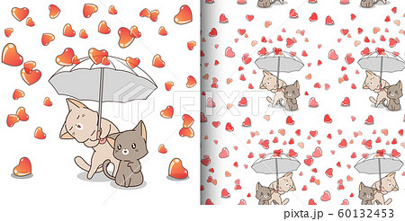 Seamless pattern couple cat character are holding umbrella with hearts in Valentines day Seamless pattern couple cat character are holding umbrella with hearts in Valentines day 60132453